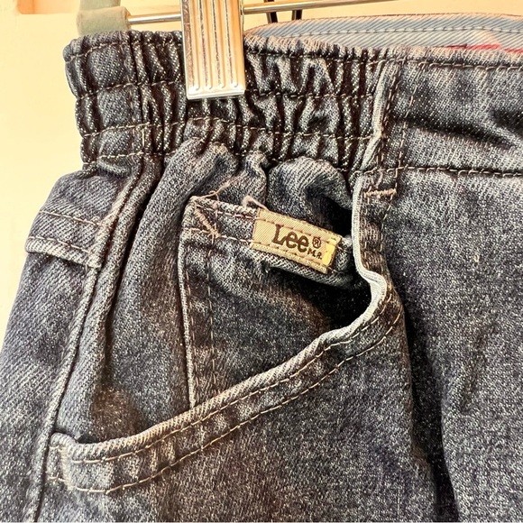 Vintage Lee Jeans Size 16S Short Side Elastic At The Waist 90s Faded Dark Wash - Picture 2 of 8